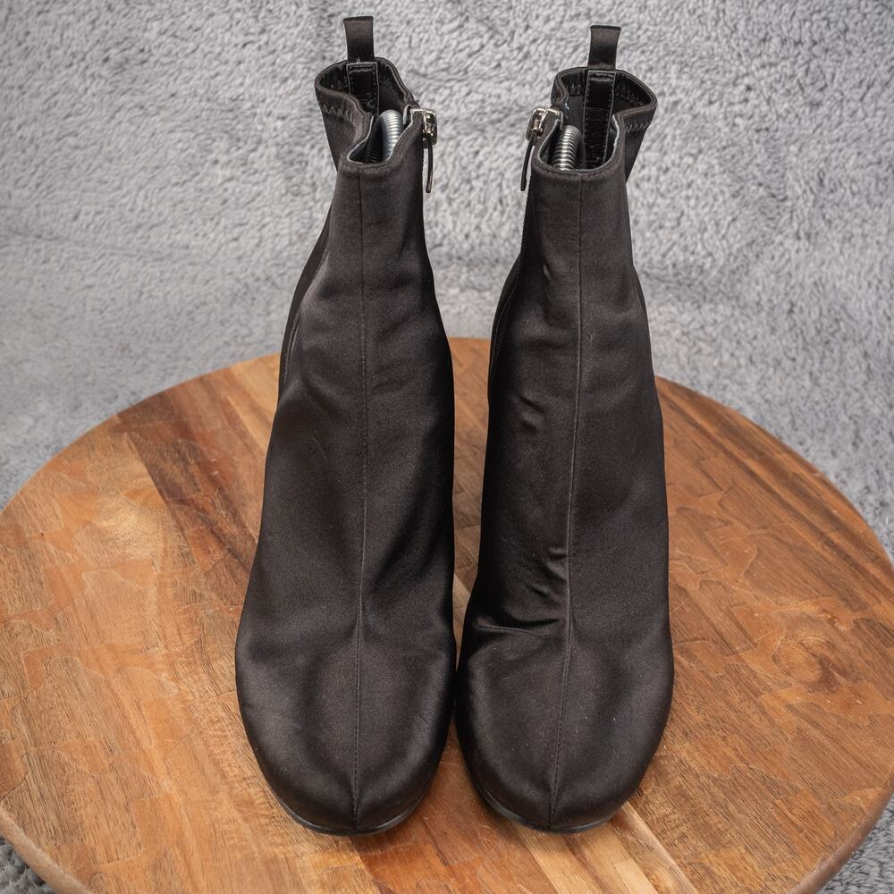 Marc Fisher Janie Satin Black Chunky Block 3-1/2" Heel Ankle Boots Zipper Sz 8 - Picture 2 of 7